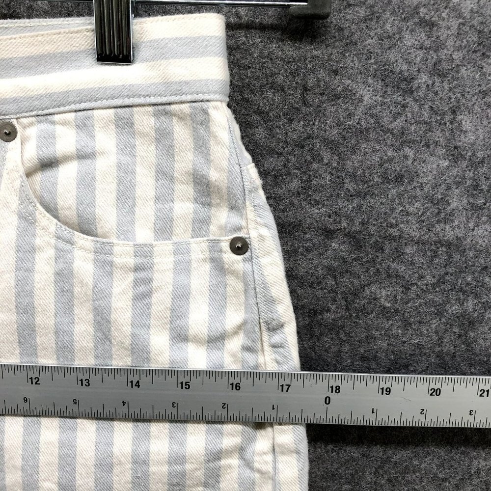 Madewell Denim Mini Skirt Sz 26 Pompano Stripe Blue White A Line Stretch Button - Picture 7 of 10